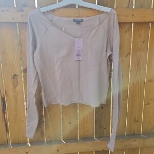 Wild Fable Women's Long Sleeve T-Shirt Tan, Size Small, Cropped